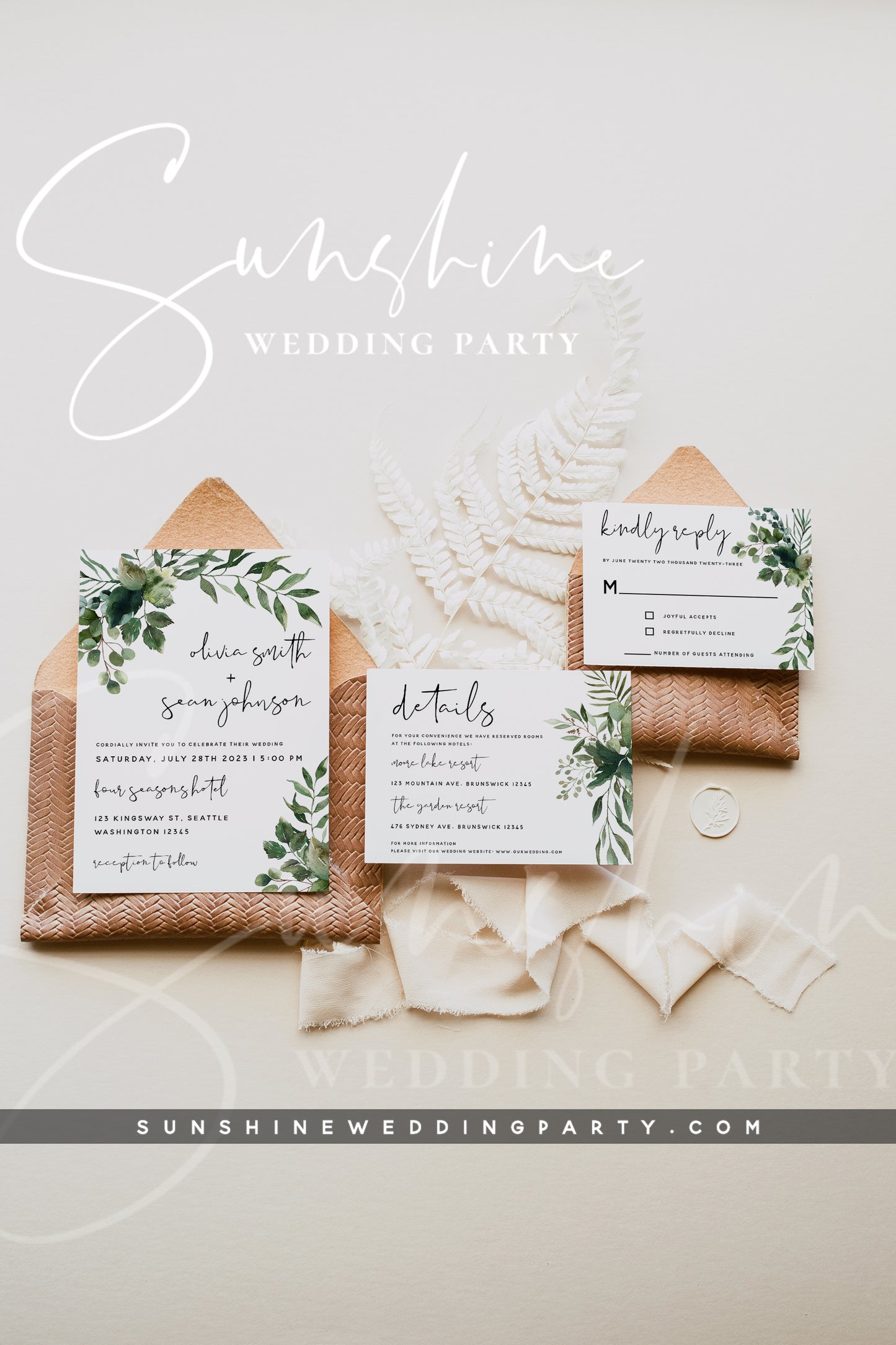 Greenery Wedding Invitation Kit, Printable Wedding Invitation Suite, Editable Template