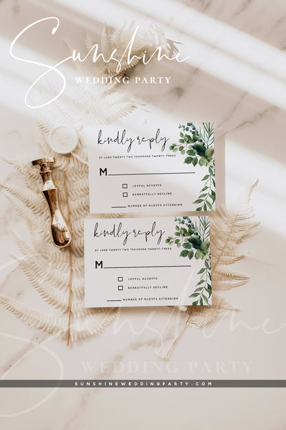 Greenery Wedding Invitation Kit, Printable Wedding Invitation Suite, Editable Template