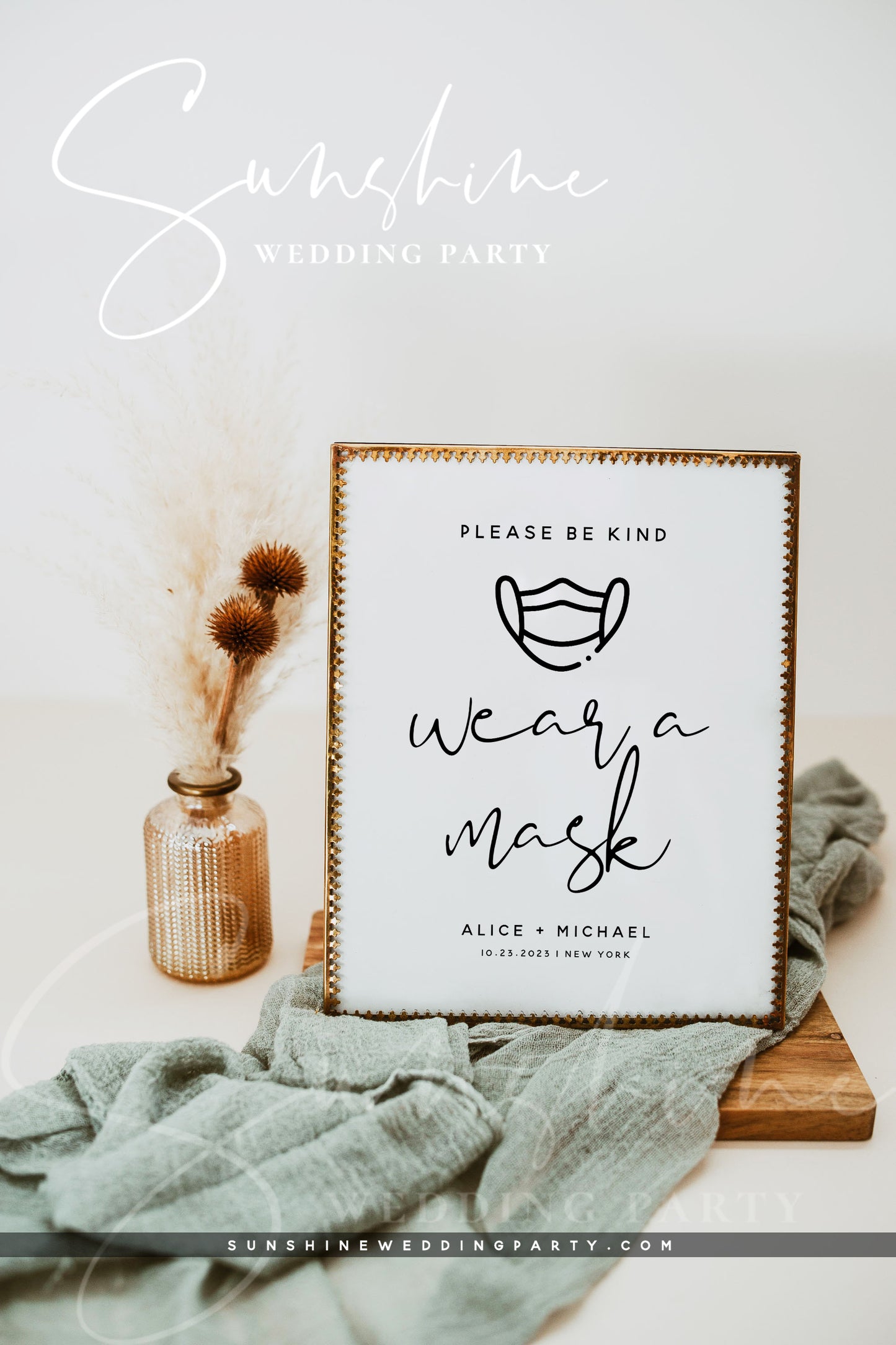 Wear a Mask Sign, Printable Wedding COVID-19 Sign, Editable Template