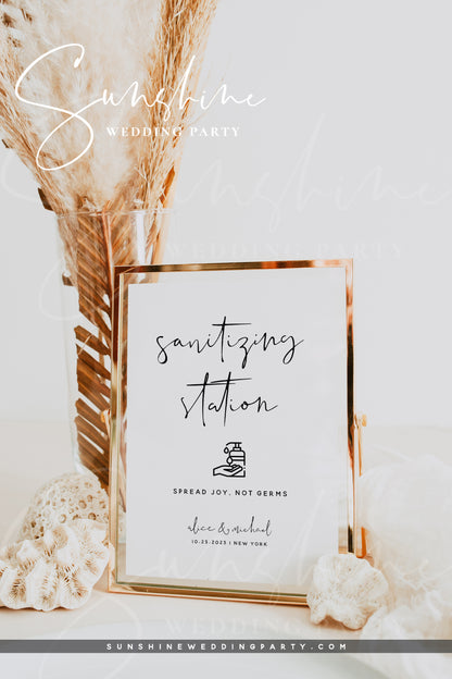 Sanitizing Station Sign, Printable Wedding Covid-19 Sign, Editable Template