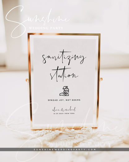 Sanitizing Station Sign, Printable Wedding Covid-19 Sign, Editable Template