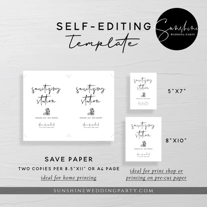 Sanitizing Station Sign, Printable Wedding Covid-19 Sign, Editable Template
