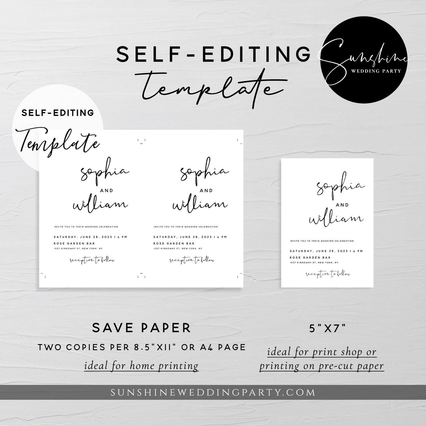 Wedding Invitation Kit, Printable Modern Minimalist Invitation Suite, Editable Template
