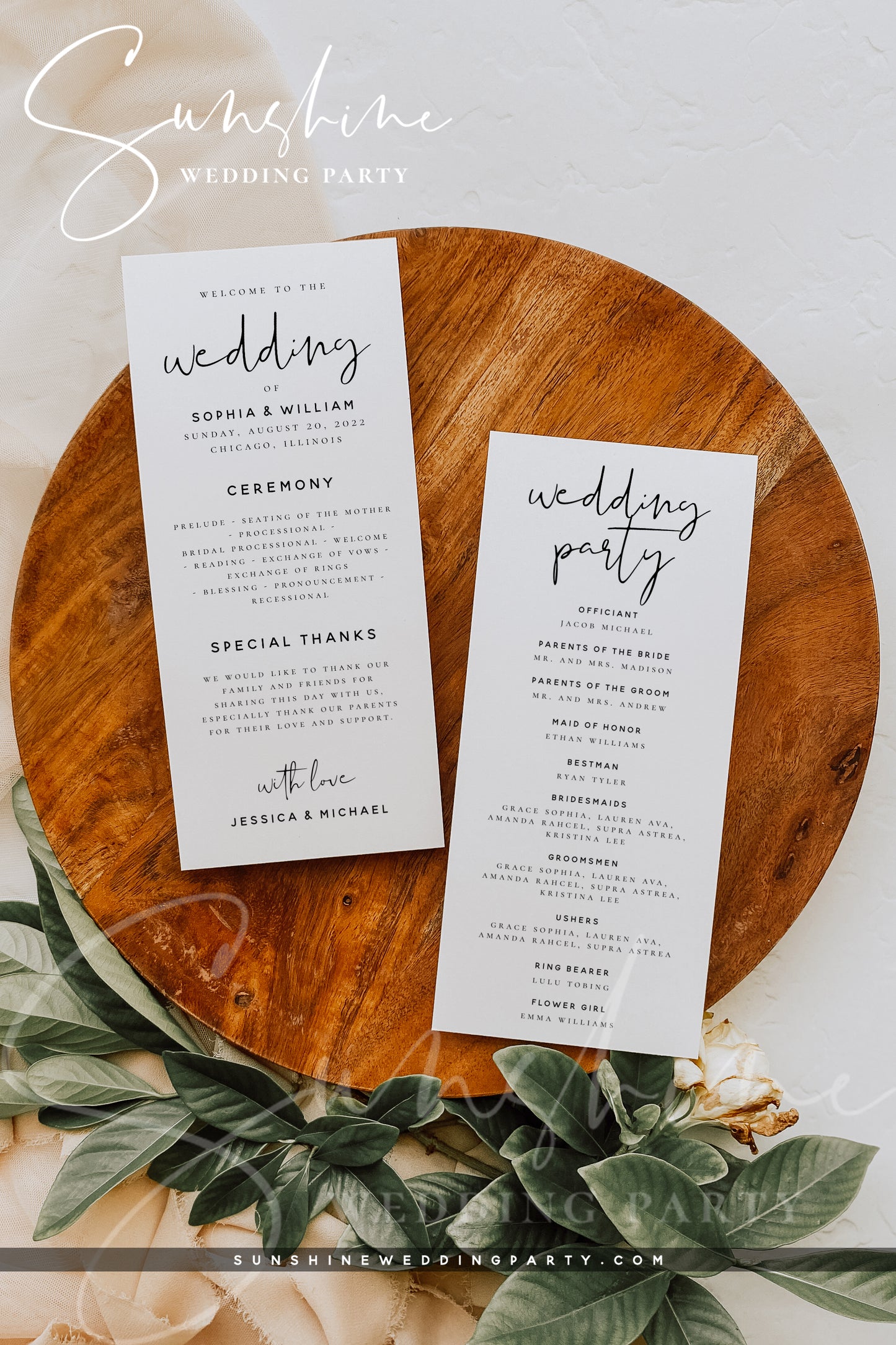 Modern Wedding Program Cards, Printable DIY Program, Editable Template