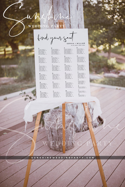 Wedding Alphabetical Seating Chart Sign, Printable Seating Chart Sign, Editable Template