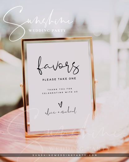 Modern Favors Sign, Printable DIY Wedding Signs, Editable Template