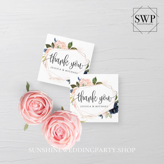 Navy Blush Floral Wedding Thank You Favor Tag Template