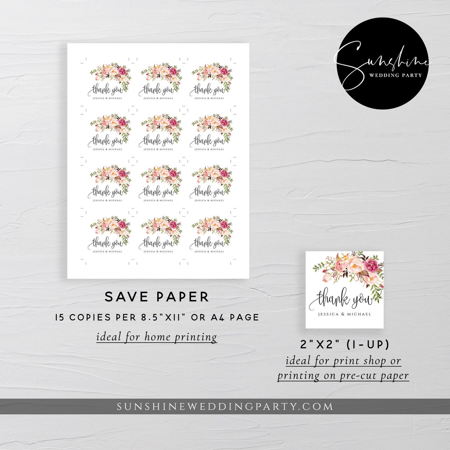 Marsala Red Pink Floral Wedding Thank You Tag Template
