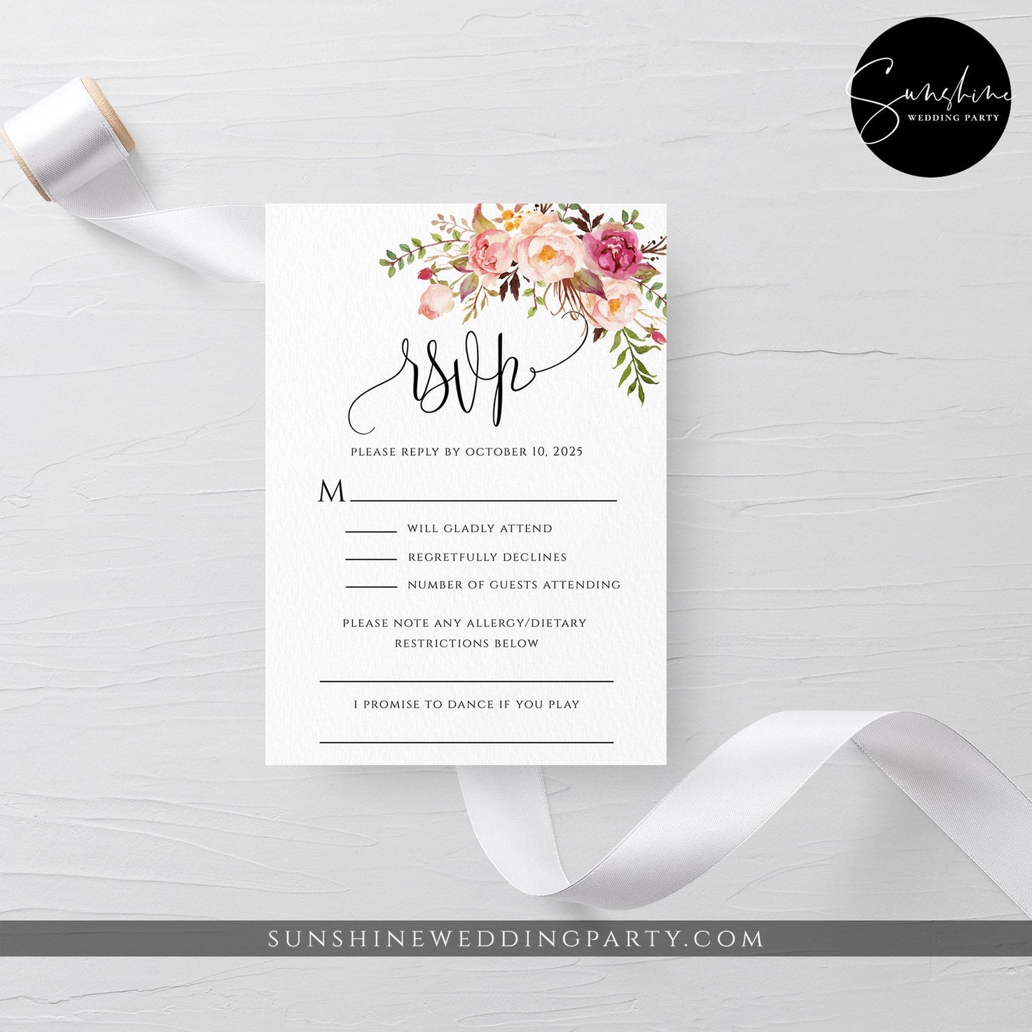 Marsala Red Pink Floral Wedding Invitation Suite Template